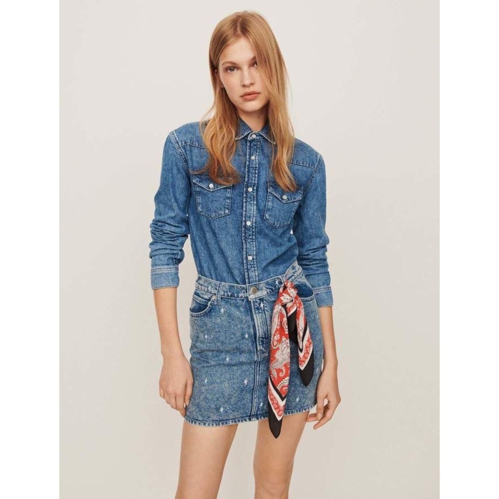MAJE Faded Denim Jean Mini Western Dress FR 36 or US 2 4